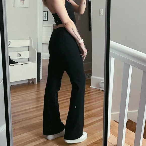 lululemon athletica Pants - LULULEMON Black Groove Reversible Mid Rise Straight Wide Leg Yoga Pant Leggings